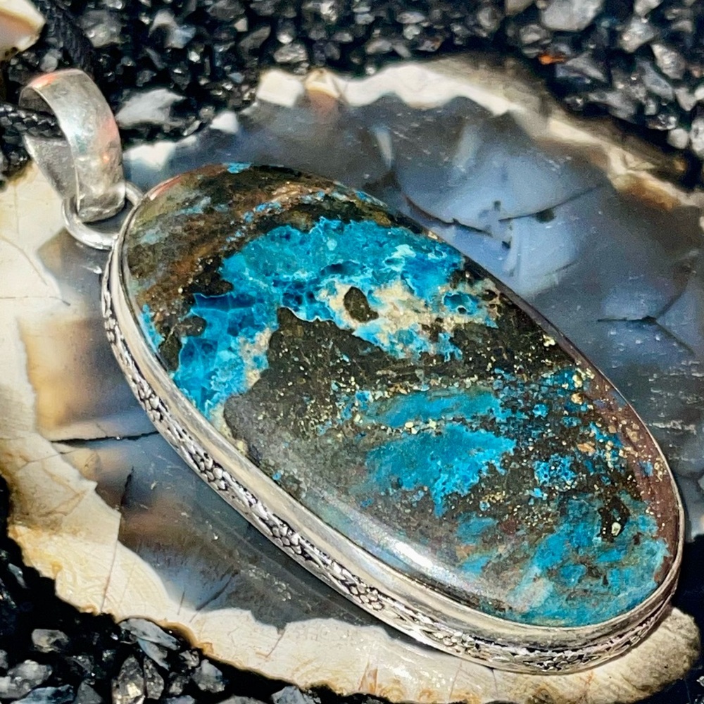 Chunky Chessylite Azurite Pendant 2 1/2”